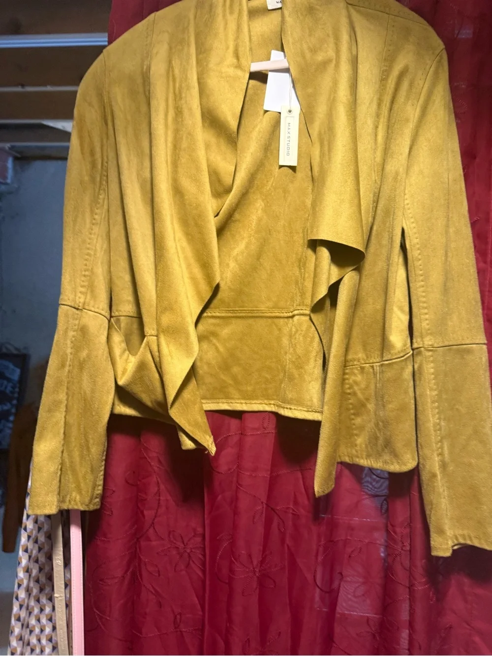Max Studio Mustard Draped Suede Blazer